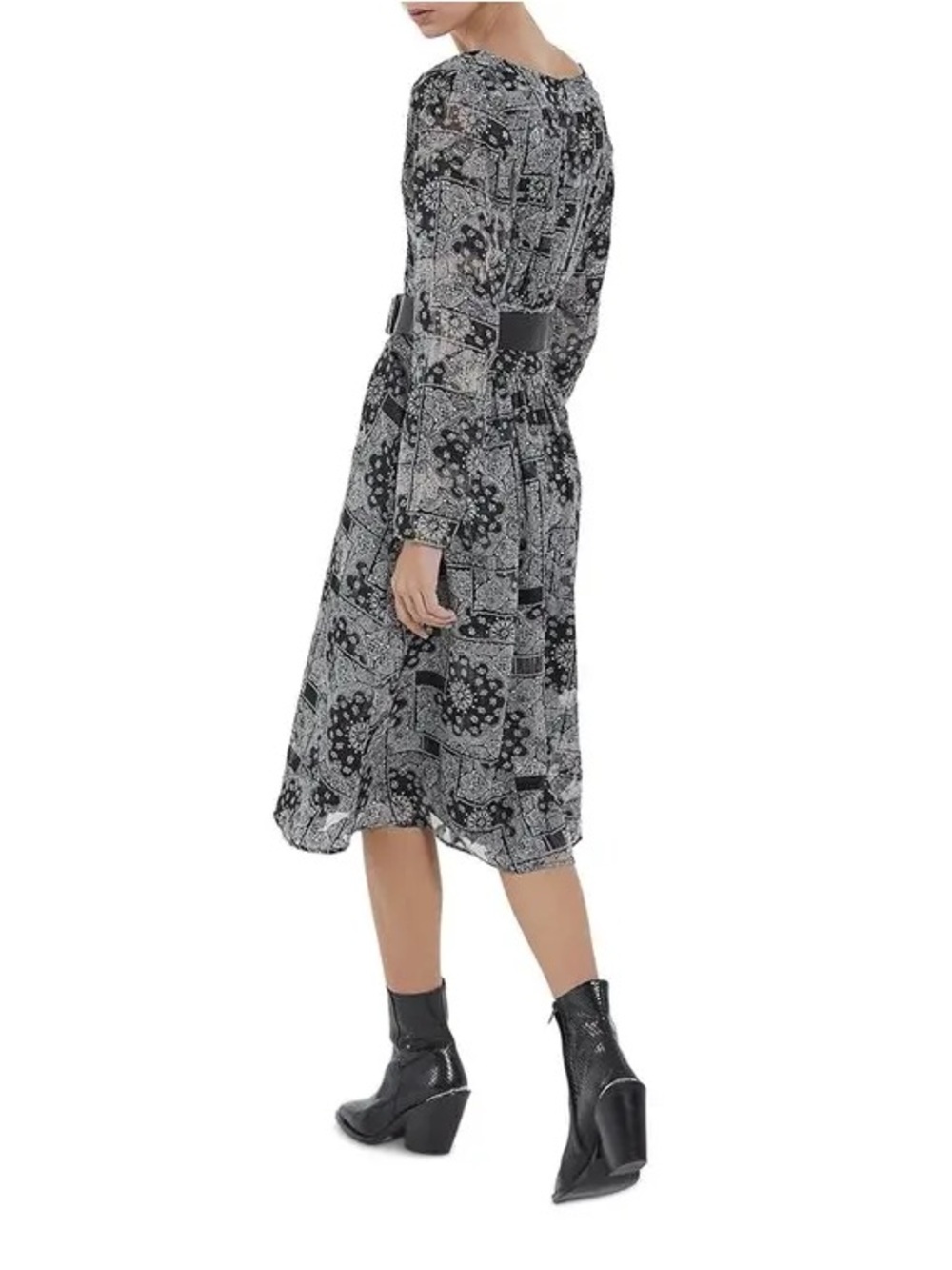 NWT The Kooples Bandana Print V-Neck Midi Dress Black & White Size S (EU 1) - Picture 3 of 11
